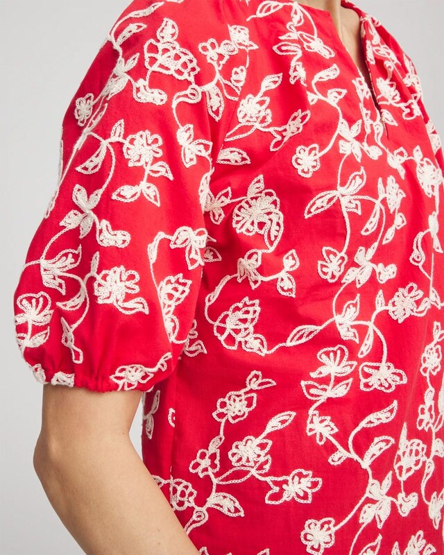 Floral Embroidered Cotton Peasant Blouse - image 4